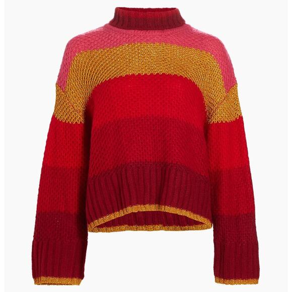 Farm Plantage Rio Stripes Sweater Knitted Mock Neck Oversized Size XS NWOT - Picture 2 of 12